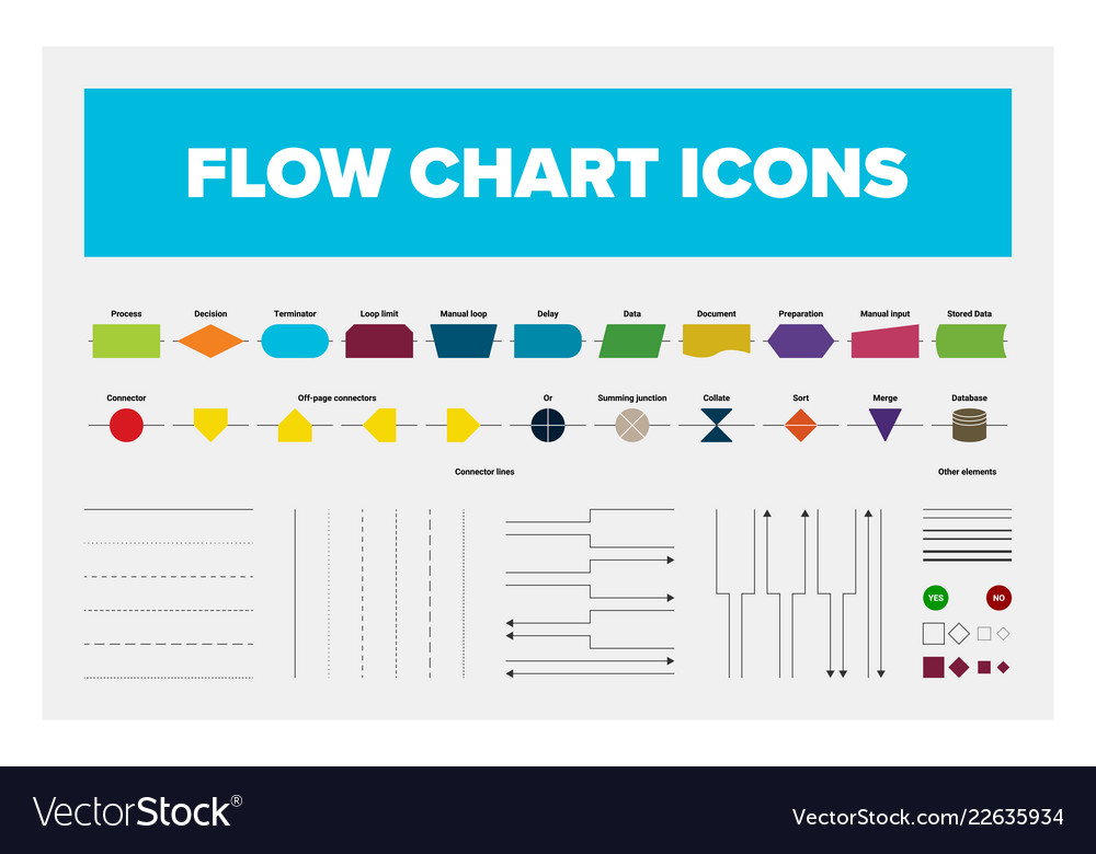 Collection Of Flow Chart Objects Including Boxes Vector Image