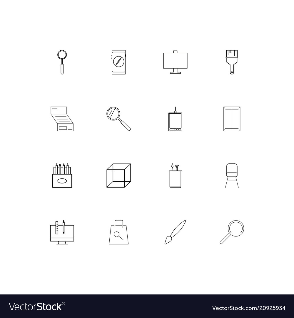 Creative process and design linear thin icons set