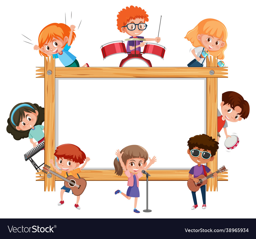 Empty wooden frame with kids playing different