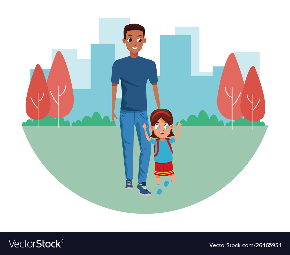 Family single father with children Royalty Free Vector Image