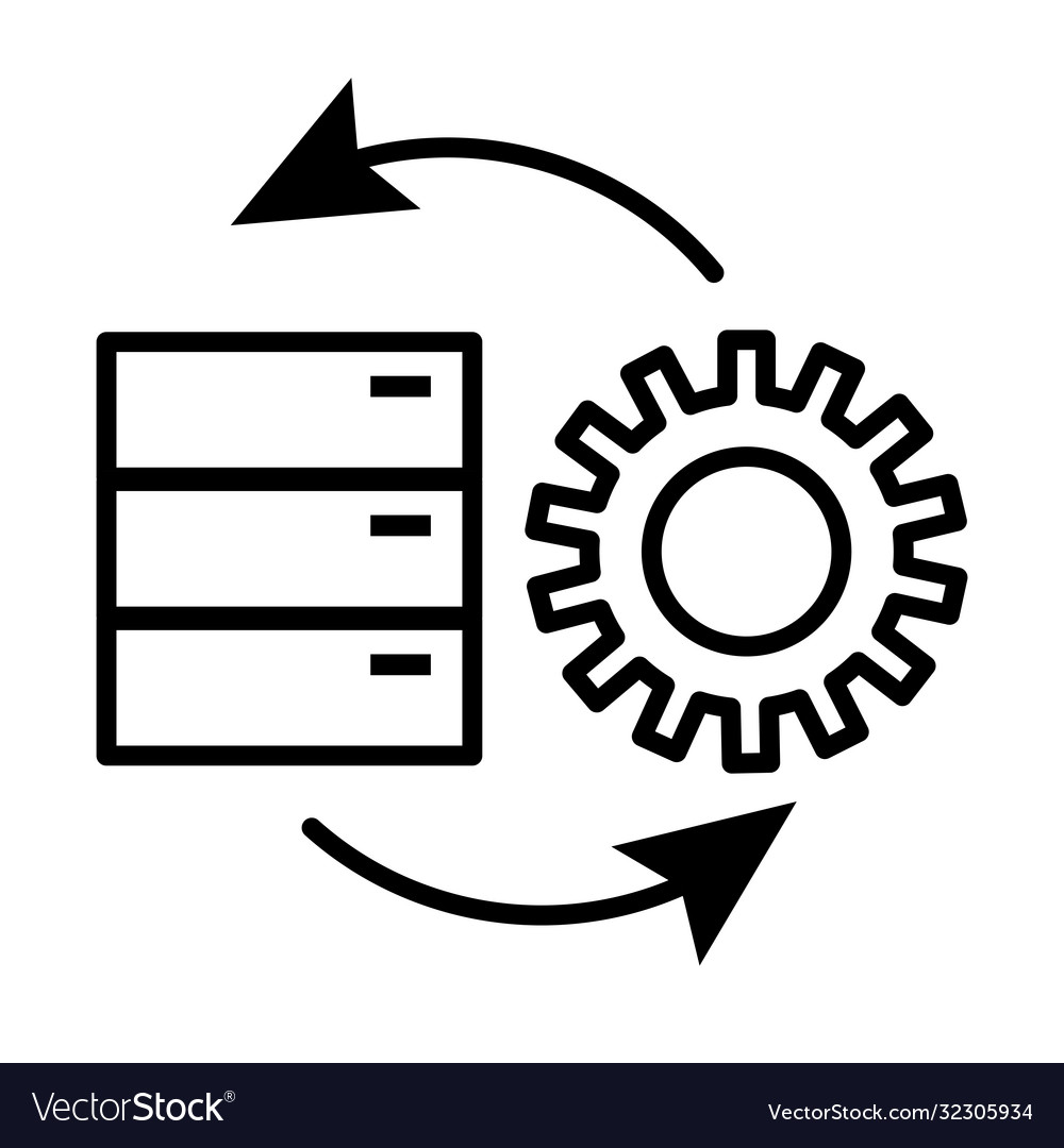 Gear machine work with data server line style icon