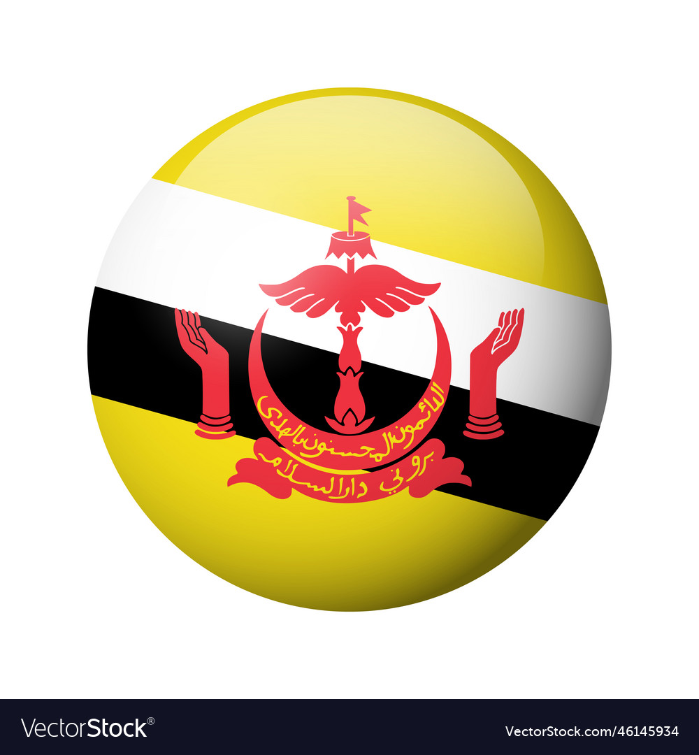 Glossy circle badge flag of brunei Royalty Free Vector Image