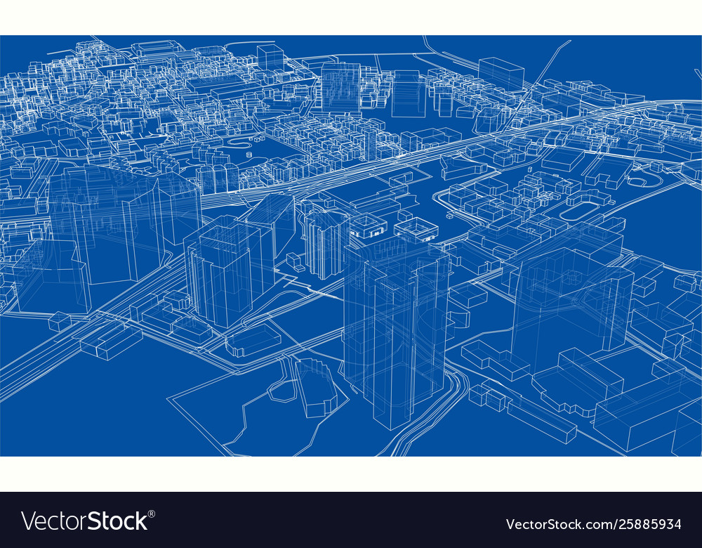 Outline city concept wire-frame style