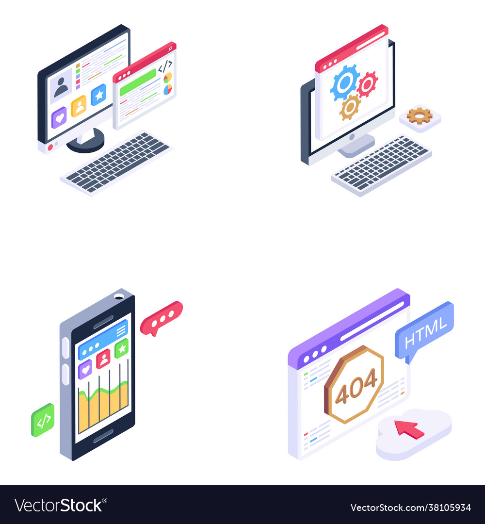 Pack web coding isometric icons