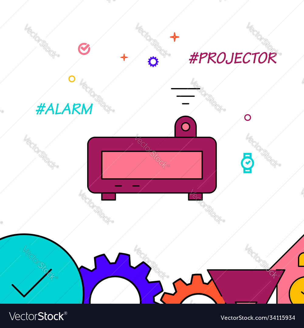 Projector alarm clock filled line icon simple vector image Projector alarm clock filled line icon simple