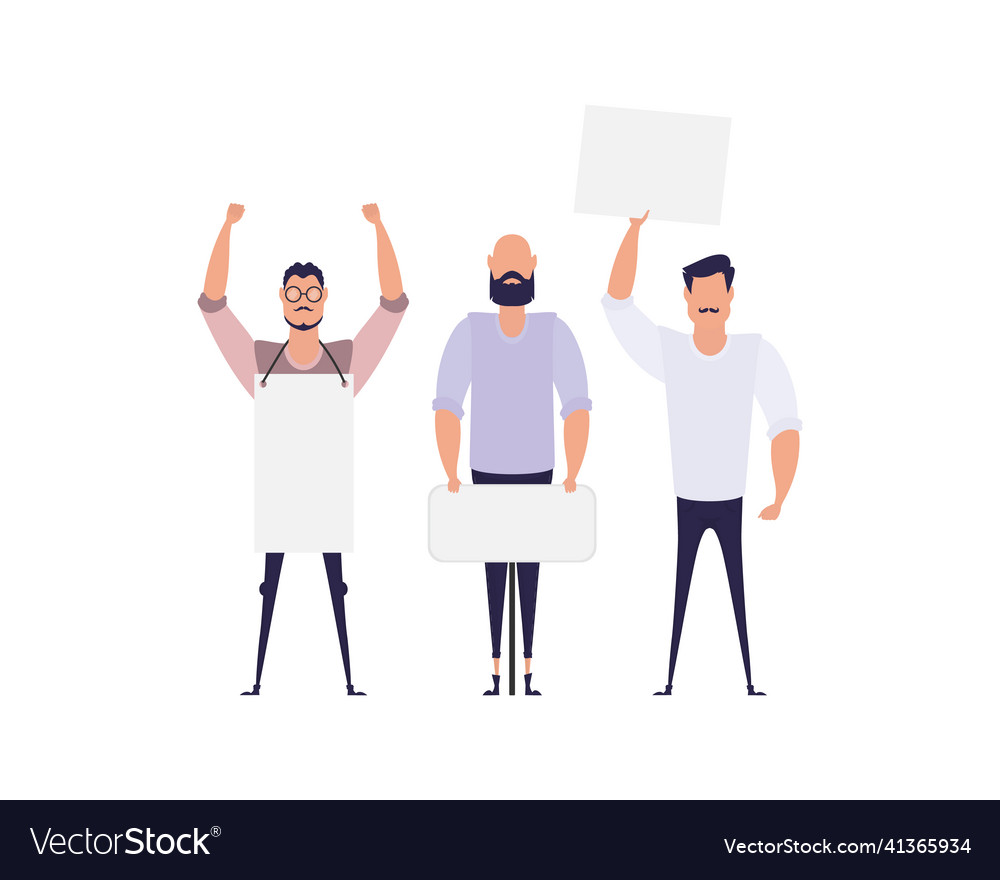 Protesting men with an empty banner isolated Vector Image Protesting men with an empty banner isolated