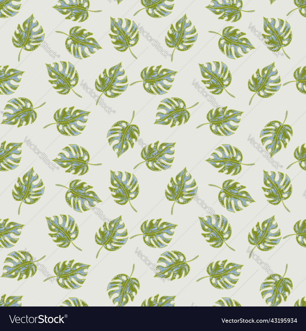 Scribble monstera leaves tropical seamless Vector Image