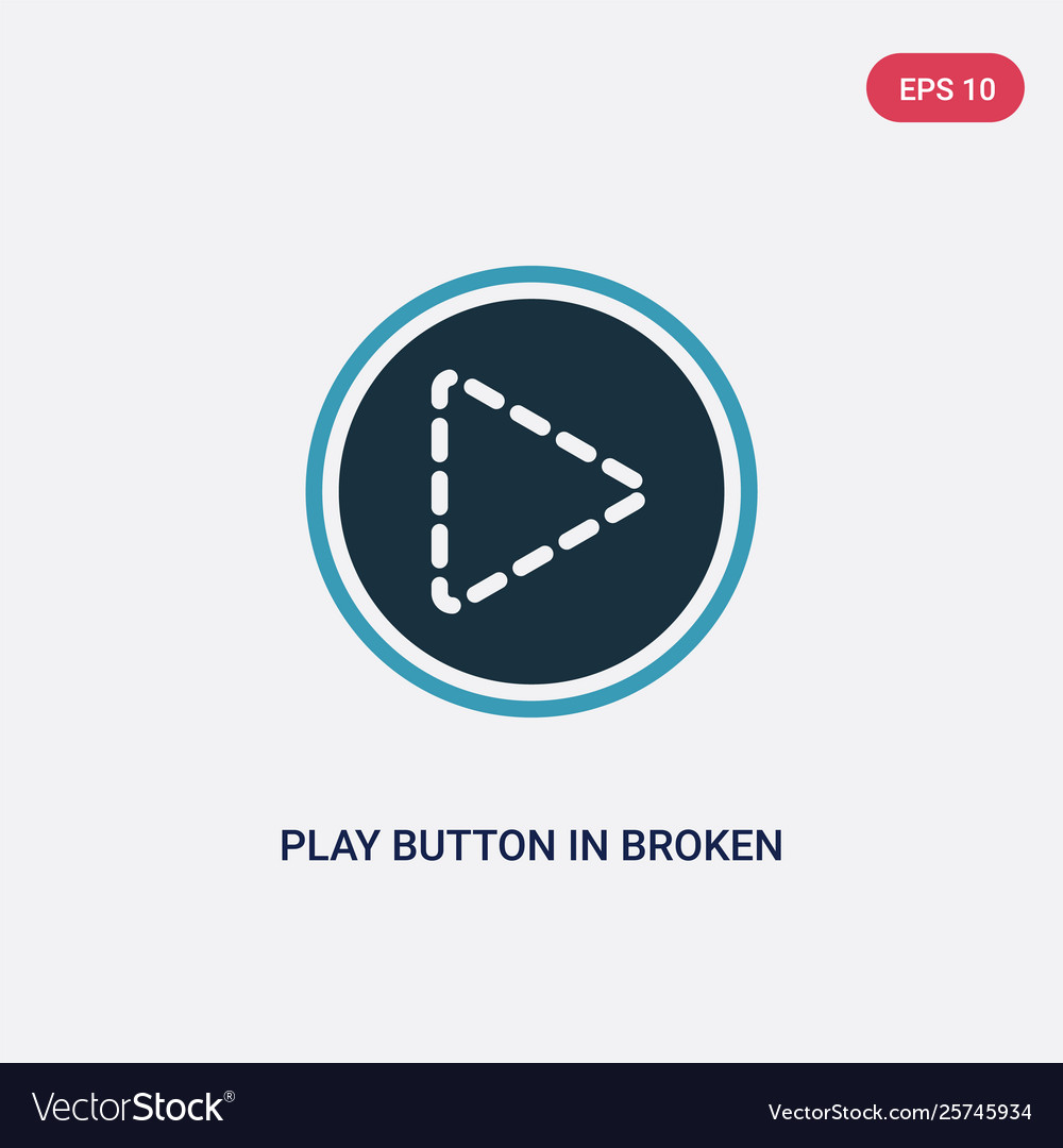Two color play button in broken line icon from