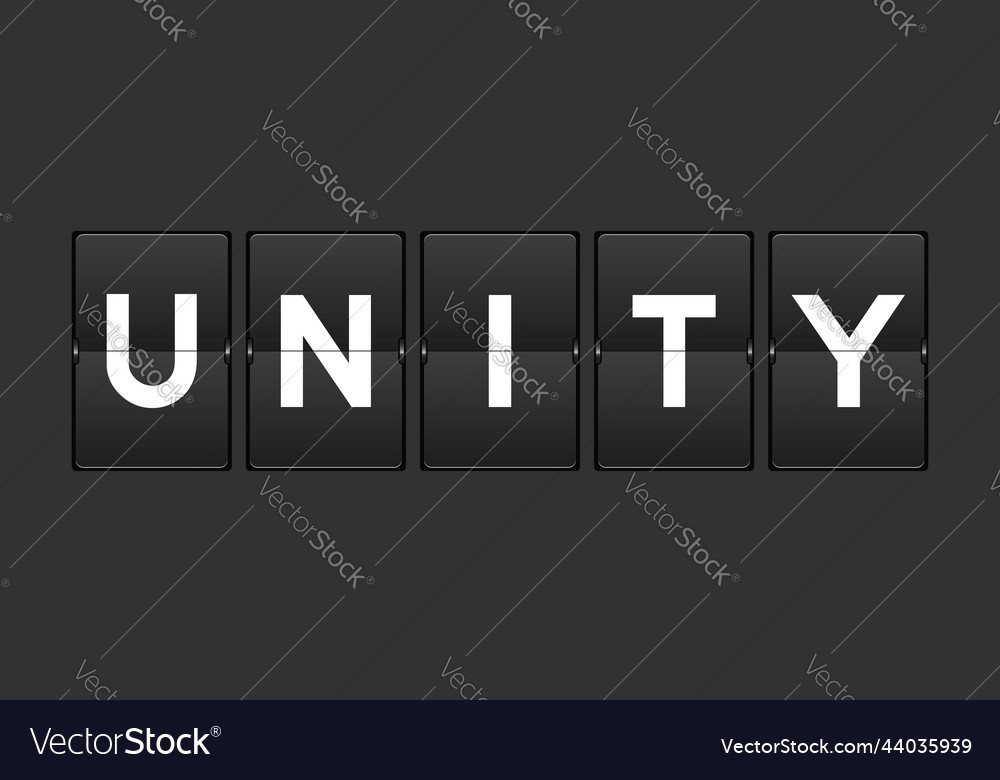 Black color analog flip board with word unity vector image Black color analog flip board with word unity