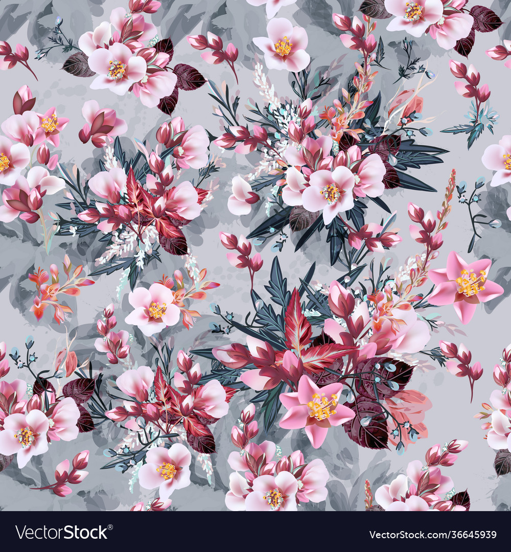 Botanical pattern with pink cherry flowers vector image Botanical pattern with pink cherry flowers