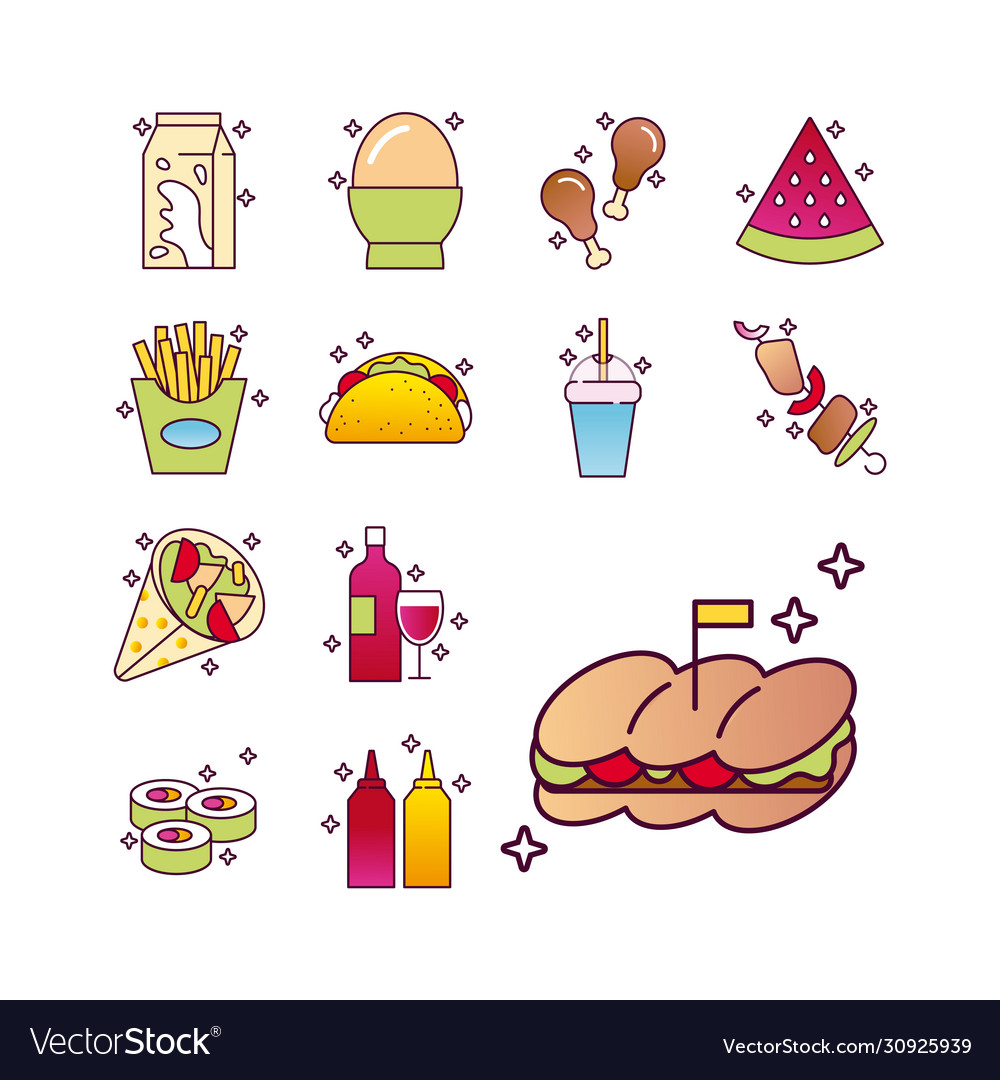 Bundle Nutritive Food Set Icons Royalty Free Vector Image