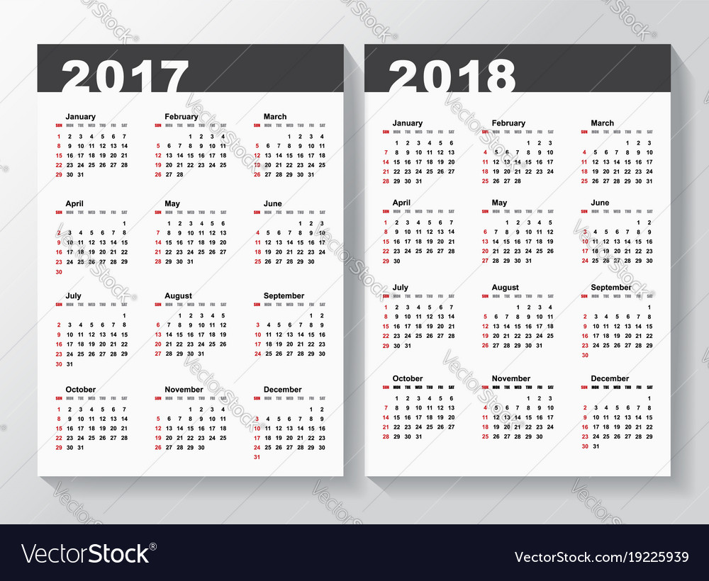 Calendar template for 2017 and 2018 years Vector Image