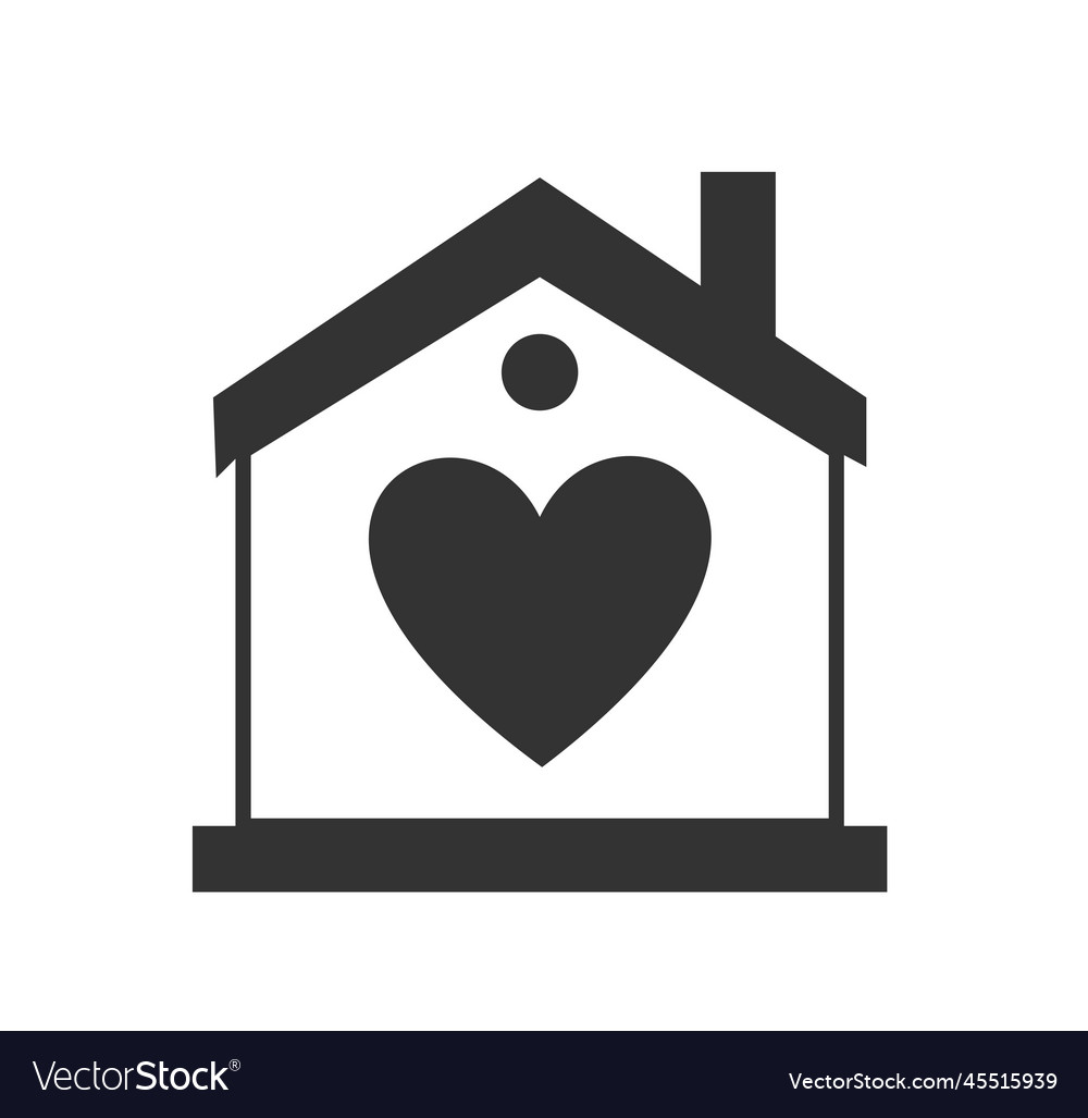 Care home with heart icon black Royalty Free Vector Image