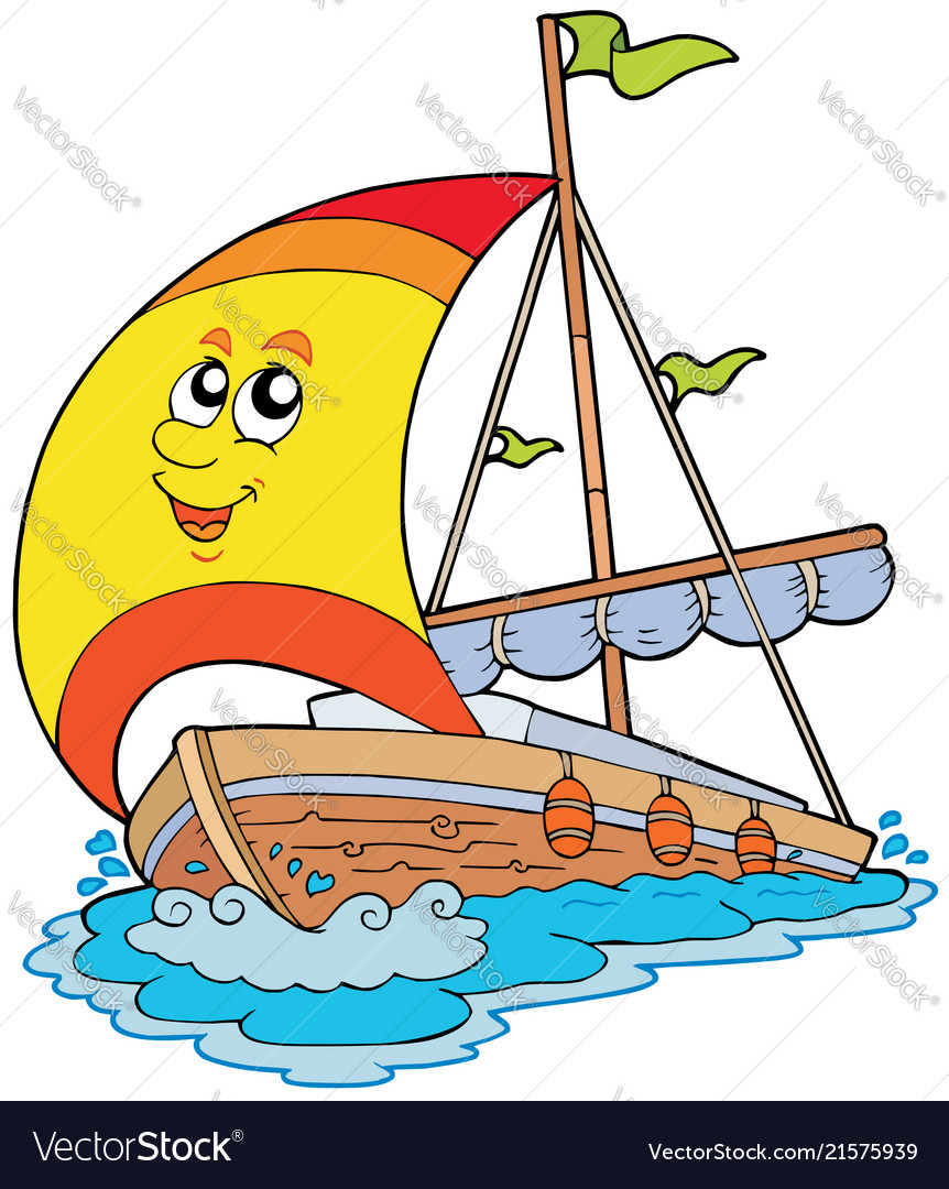 Cartoon Yacht Sailing Boat