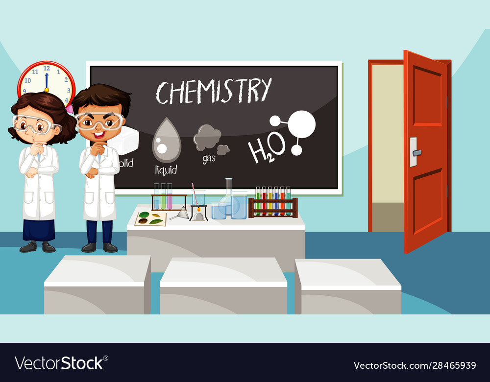 Classroom scene with two students in front vector image Classroom scene with two students in front