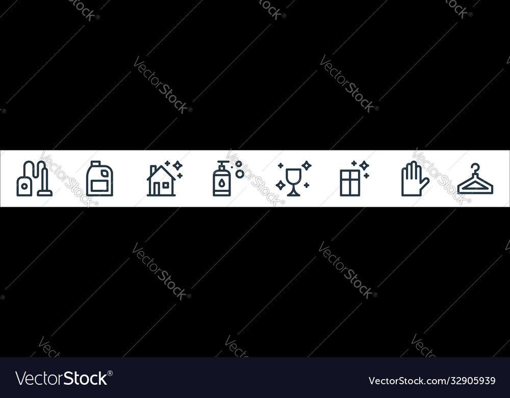 Cleaning line icons linear set quality vector image Cleaning line icons linear set quality