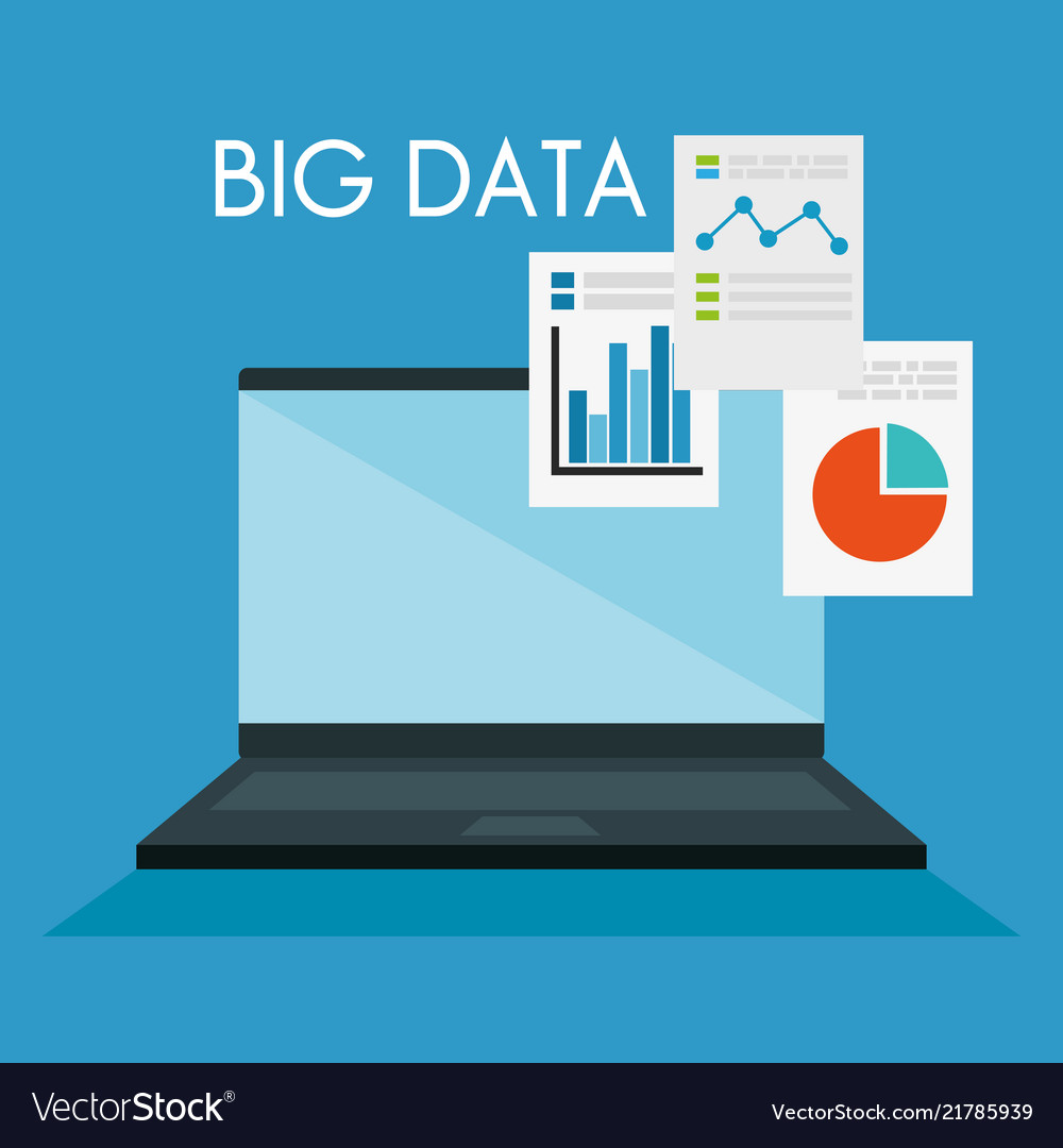 Laptop computer with big data icons Vector Image Laptop computer with big data icons