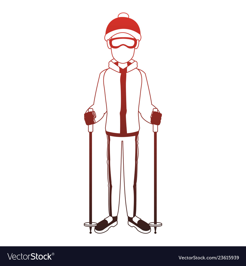 Man with skis red lines