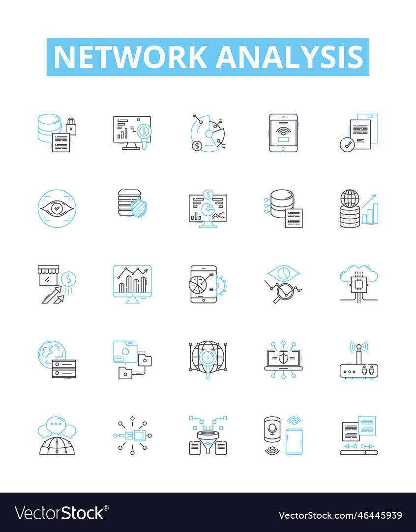 Network analysis line icons set