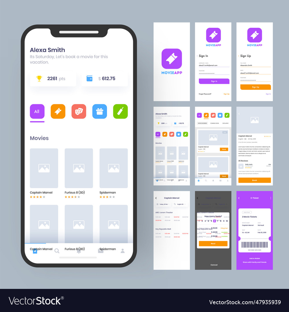 Online movie app ui kit for responsive mobile