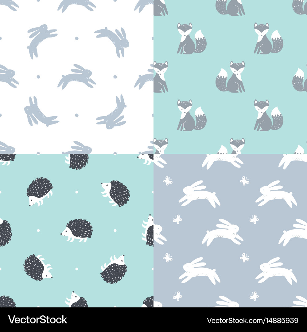 Set forest animals seamless patterns Royalty Free Vector