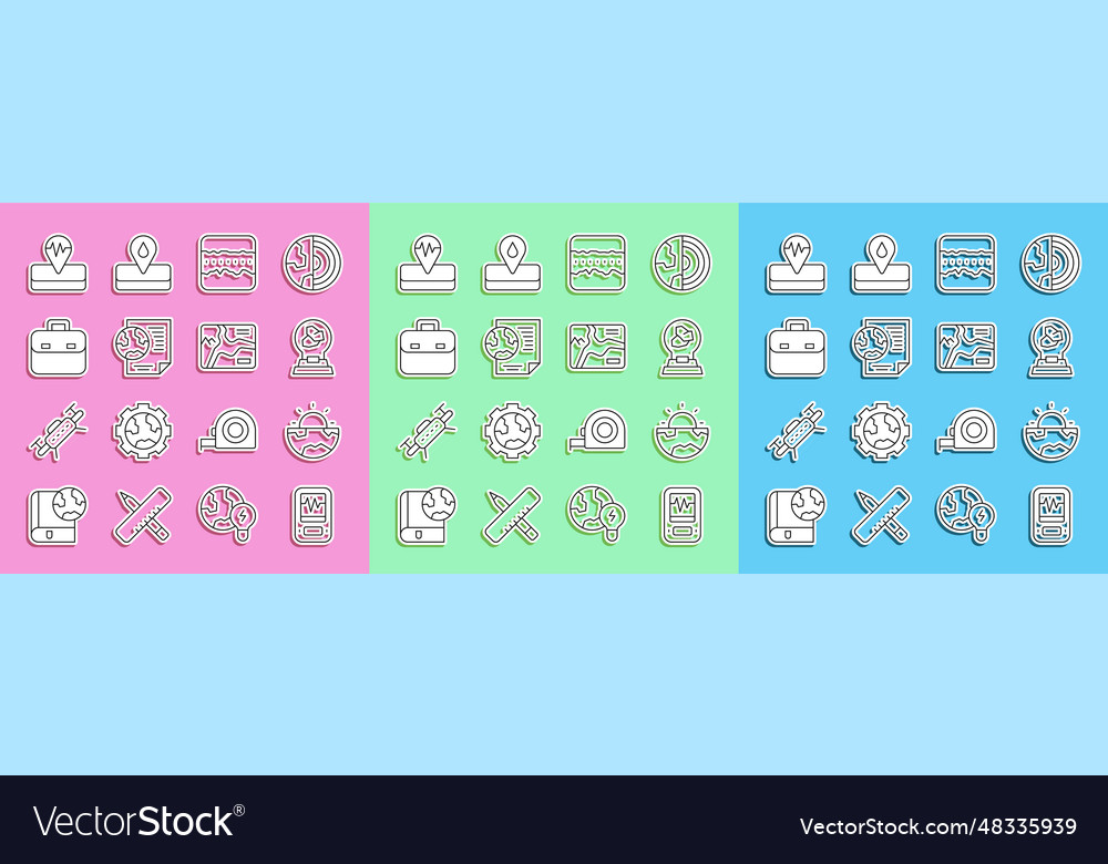 Set line seismograph earth core structure crust vector image Set line seismograph earth core structure crust