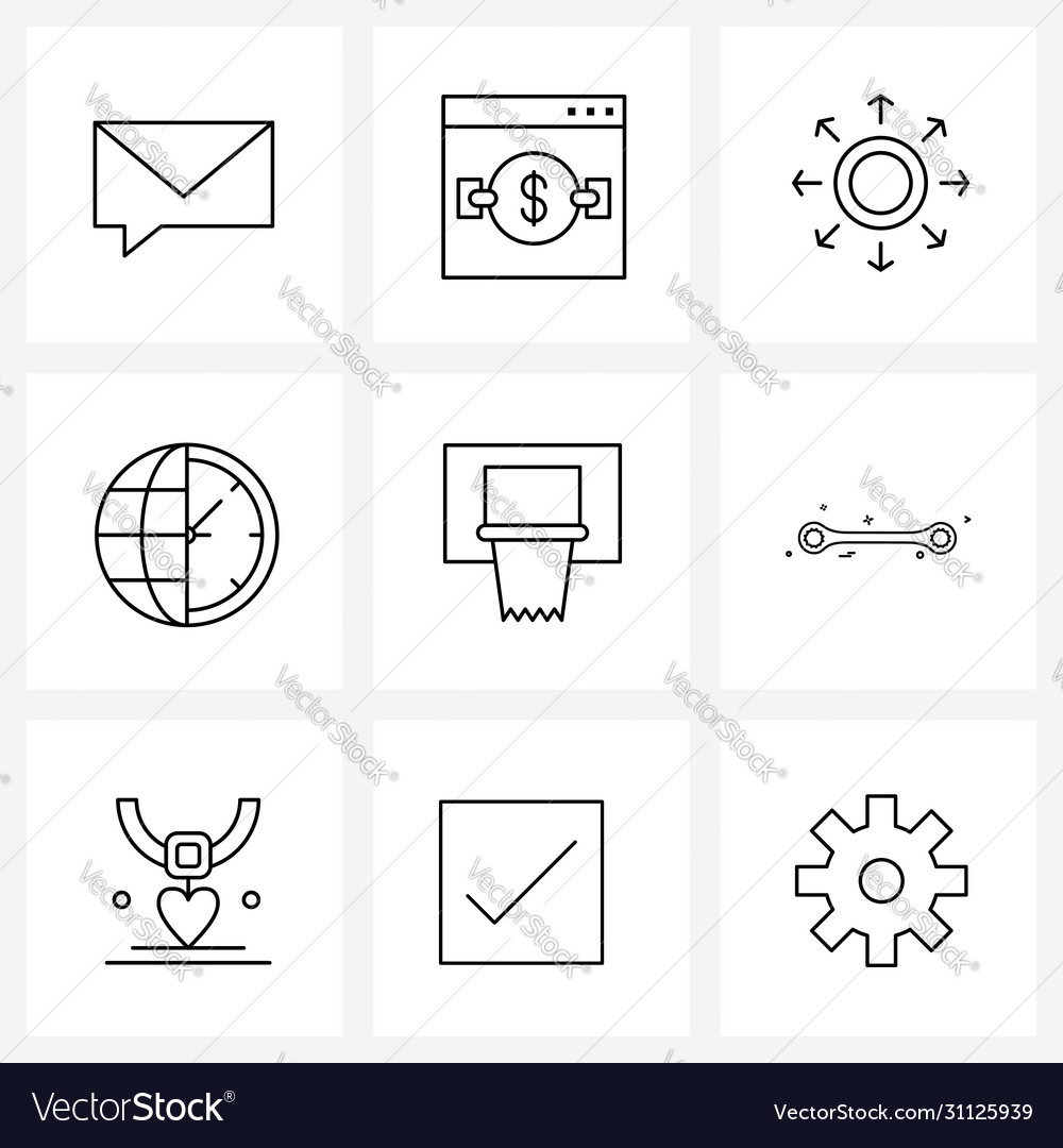 Simple set 9 line icons such as game time