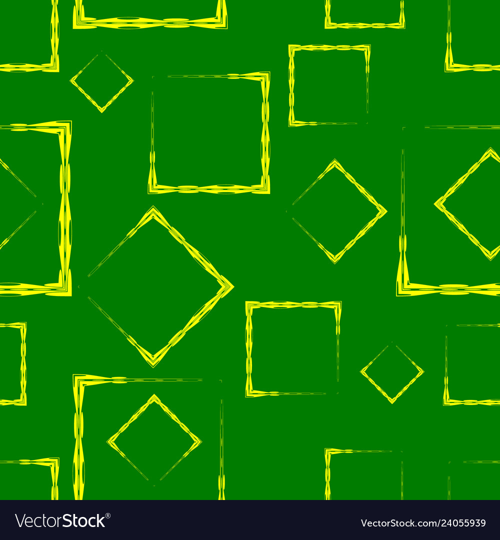 Gelbe Rhombusse und Quadrate auf grünem Hintergrund