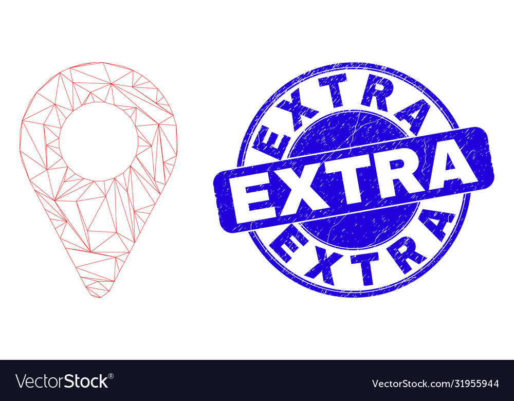 Blue grunge extra stamp and web mesh map pointer vector image Blue grunge extra stamp and web mesh map pointer