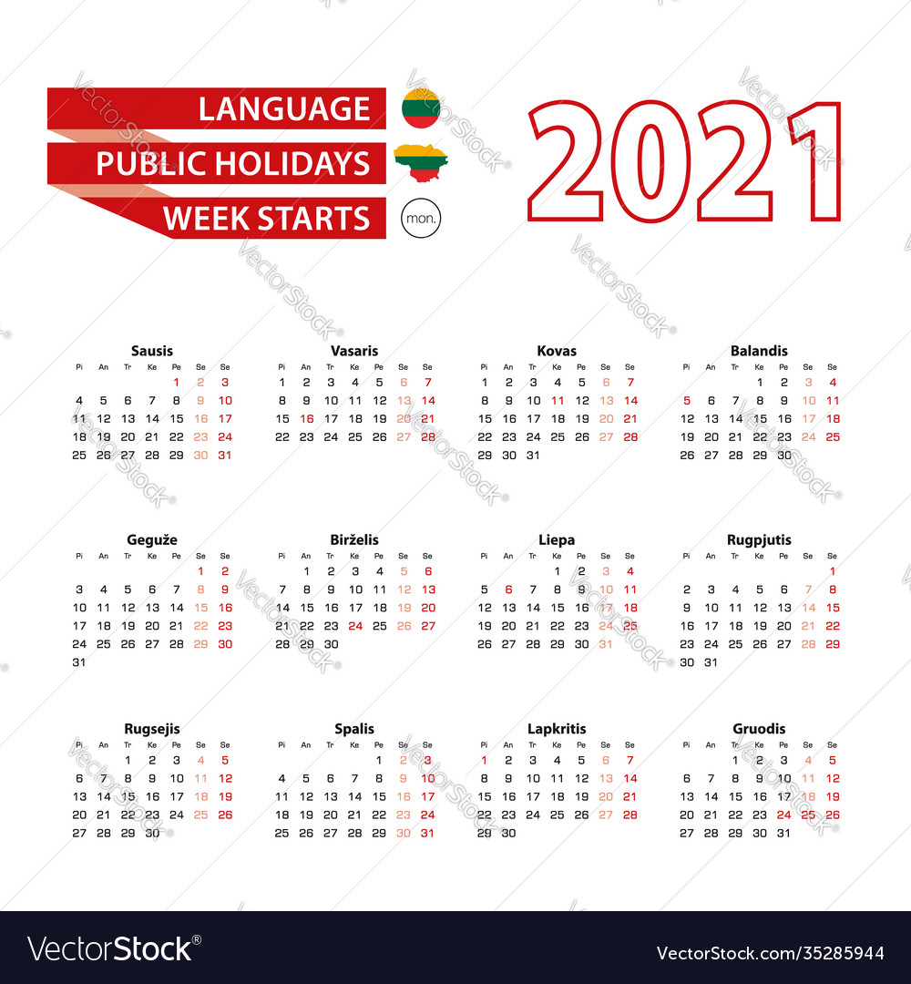 Kalender 2021 in lithuanischer Sprache mit Öffentlichkeit