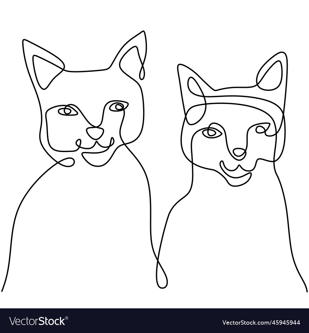 Continuous one line drawing of two happy cat Vector Image