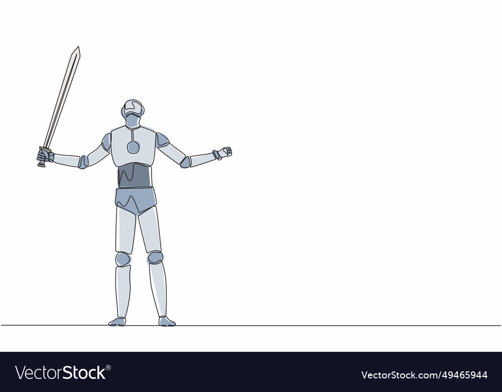 Continuous one line drawing robots standing
