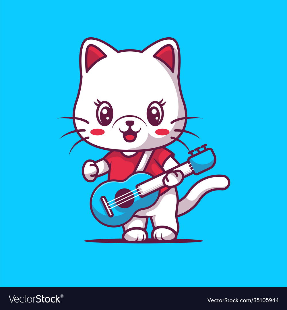 Cute cat playing guitar Royalty Free Vector Image