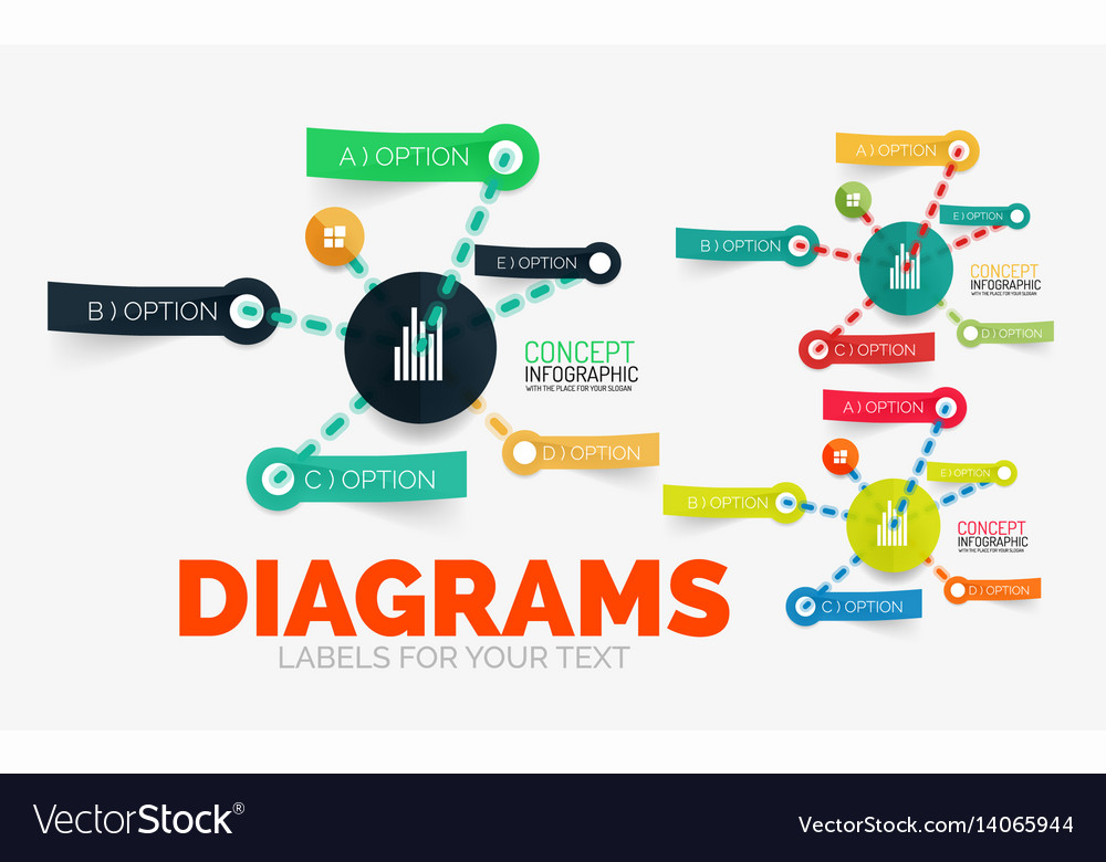Diagram elements set with colour paper