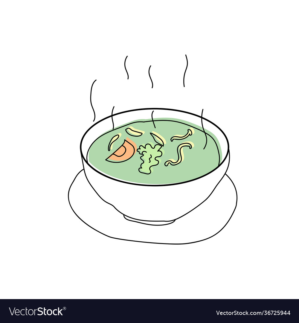 Doodle soup deep bowl green vegetable soup Vector Image