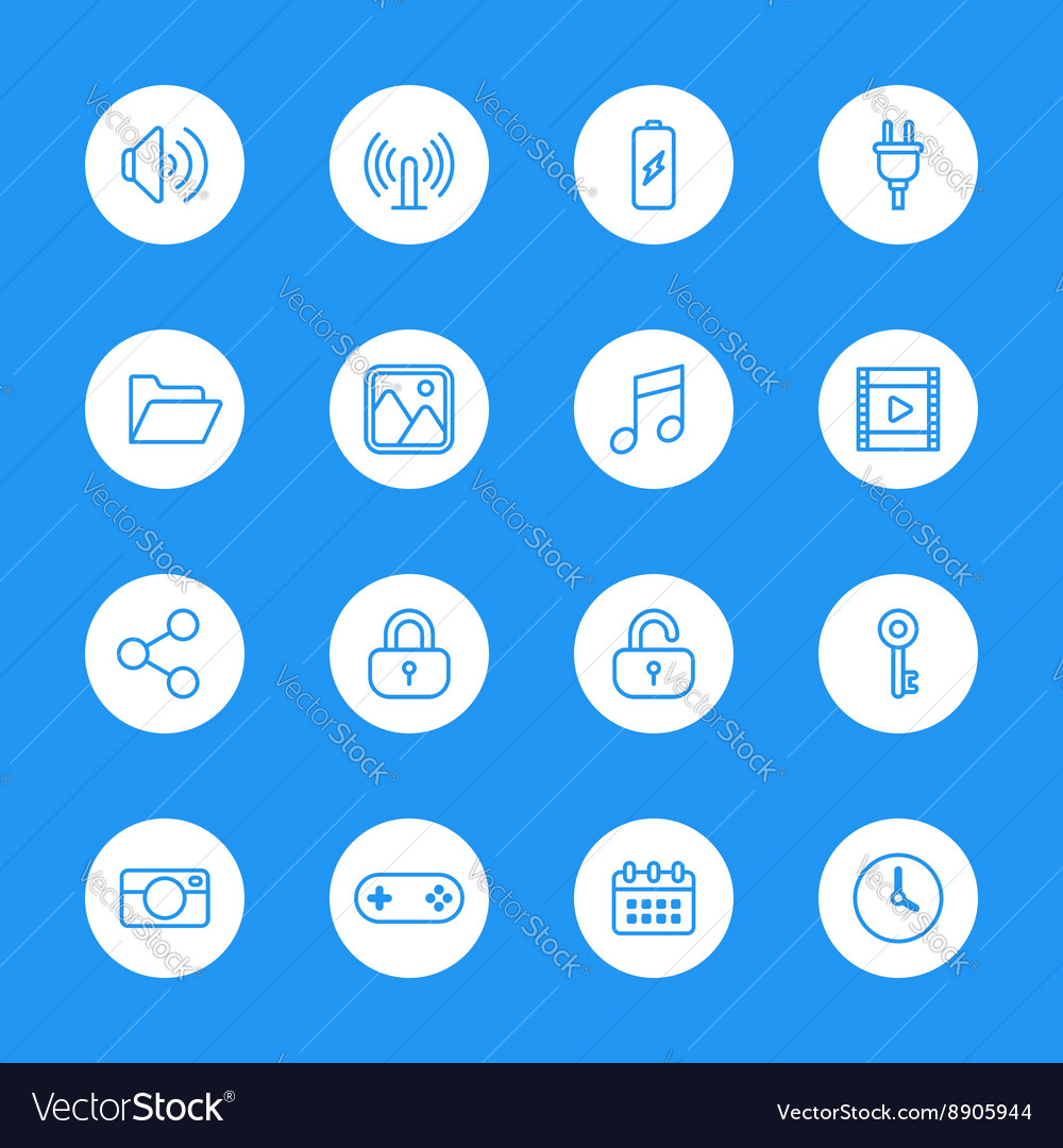 Line web icon set on white circle
