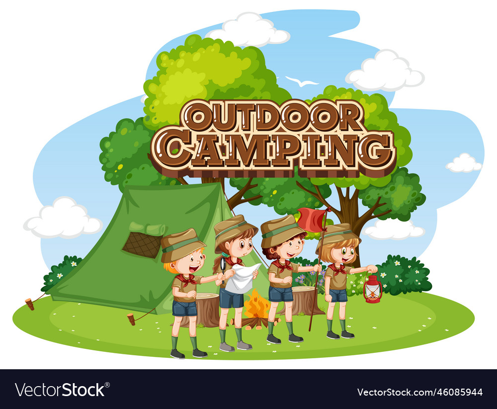 Outdoor camping with scout kids Royalty Free Vector Image