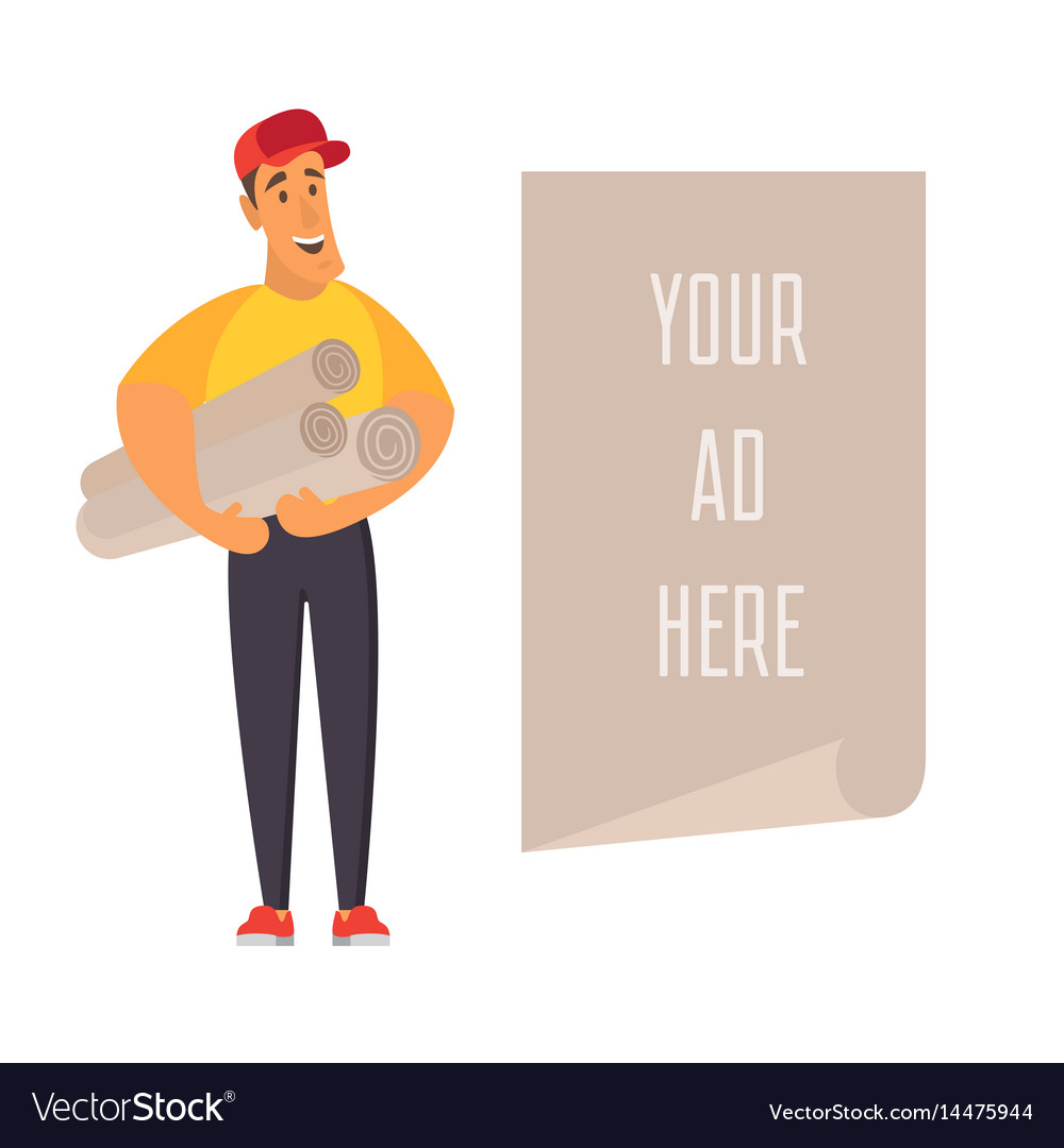Salesman holding banner with place