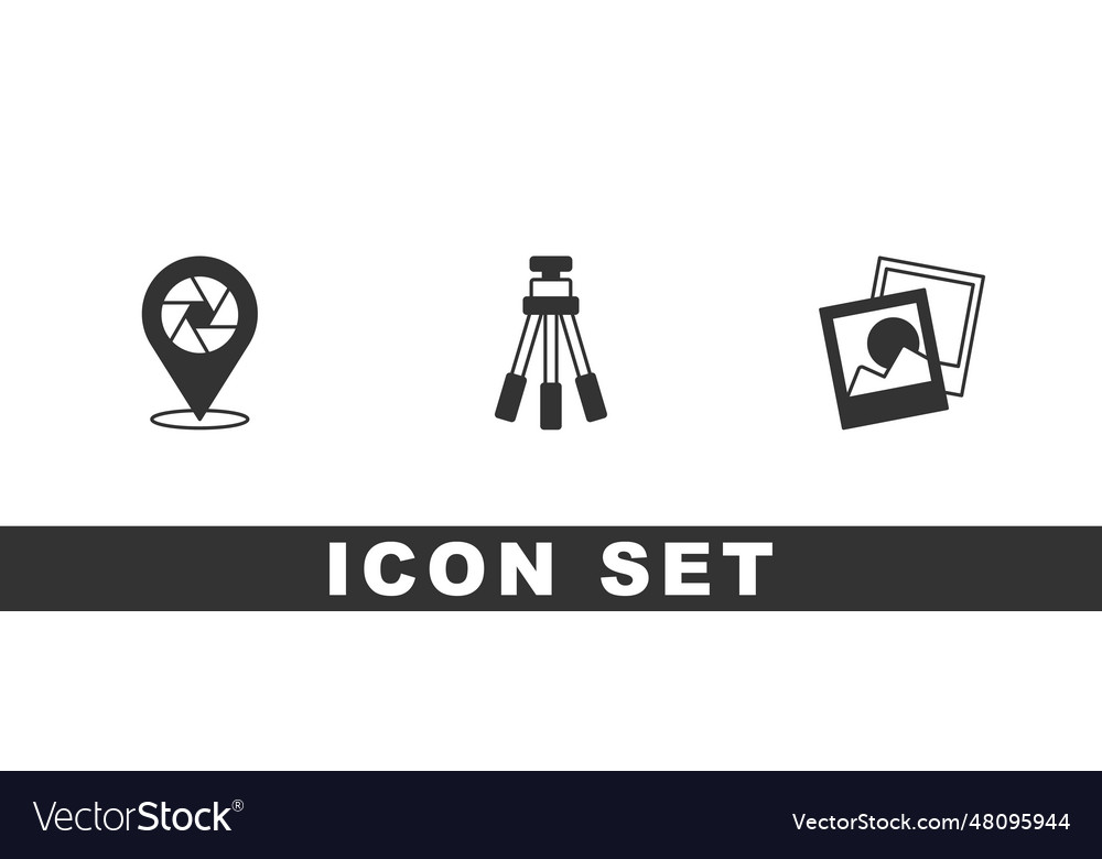 Set camera shutter tripod and photo frame icon Vector Image Set camera shutter tripod and photo frame icon