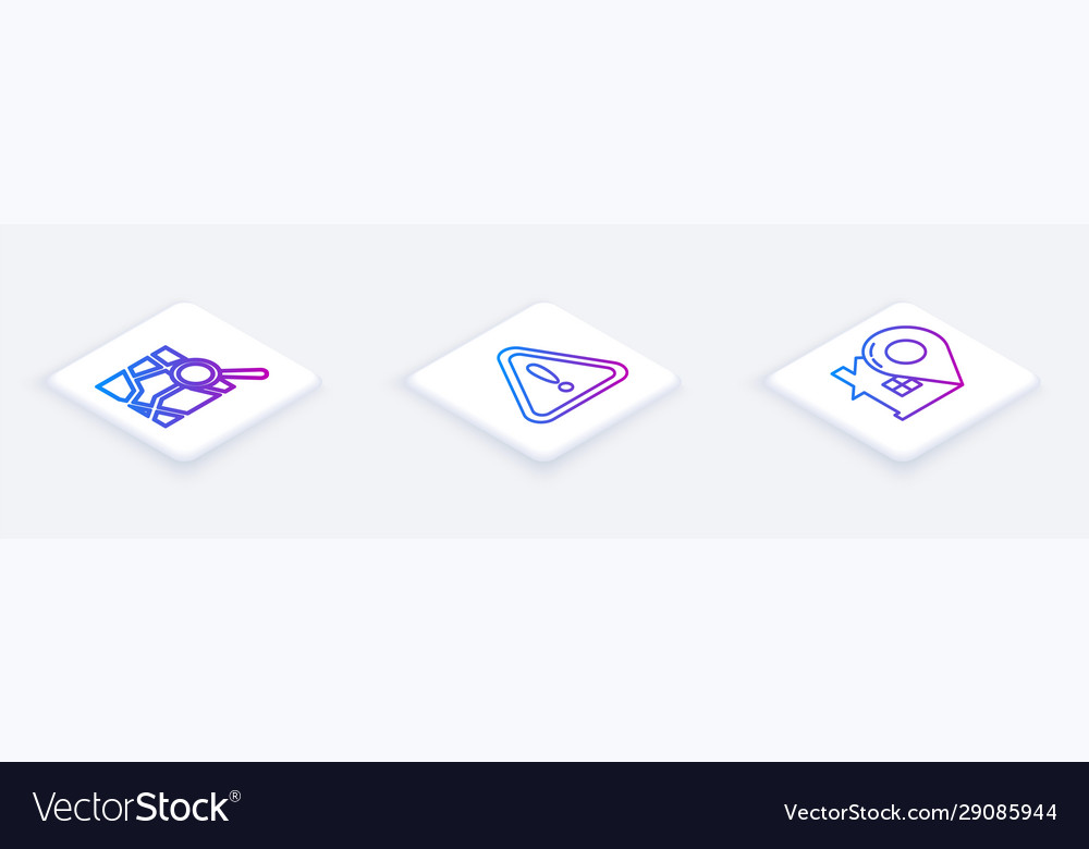 Set isometric line folded map with location marker vector image Set isometric line folded map with location marker
