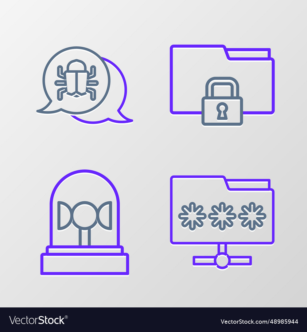 Set line folder with password flasher siren vector image Set line folder with password flasher siren