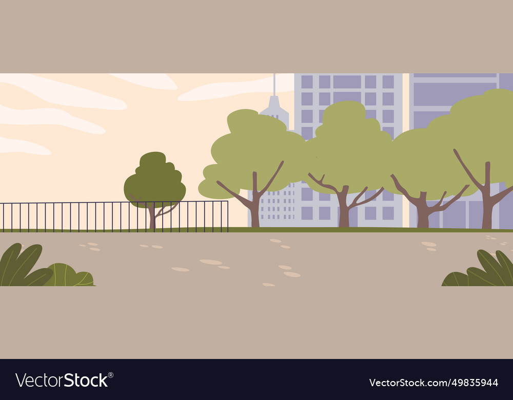 Summer cityscape with empty street park area