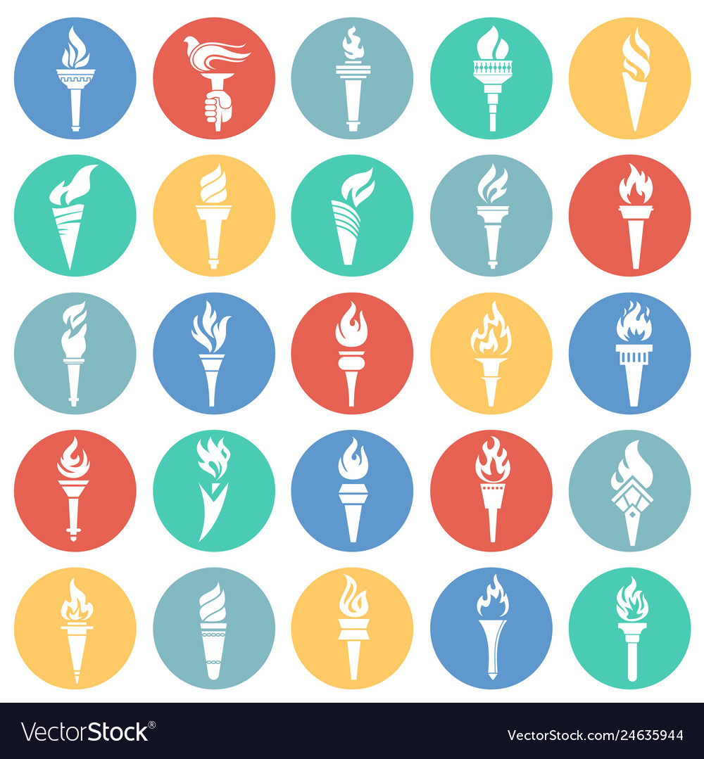 Torch icons set on color circles white background