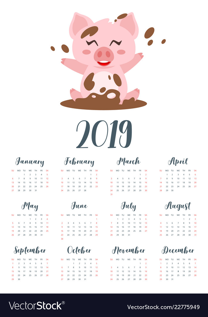 2019 pig year monthly calendar