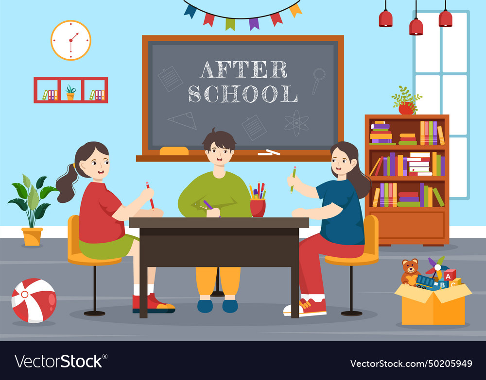 After school with students leave building vector image After school with students leave building