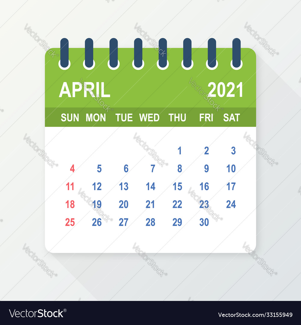 April 2021 calendar leaf calendar 2021 in flat Vector Image