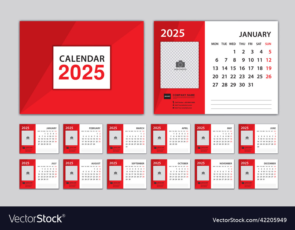 Calendar 2025 template and red cover design Vector Image