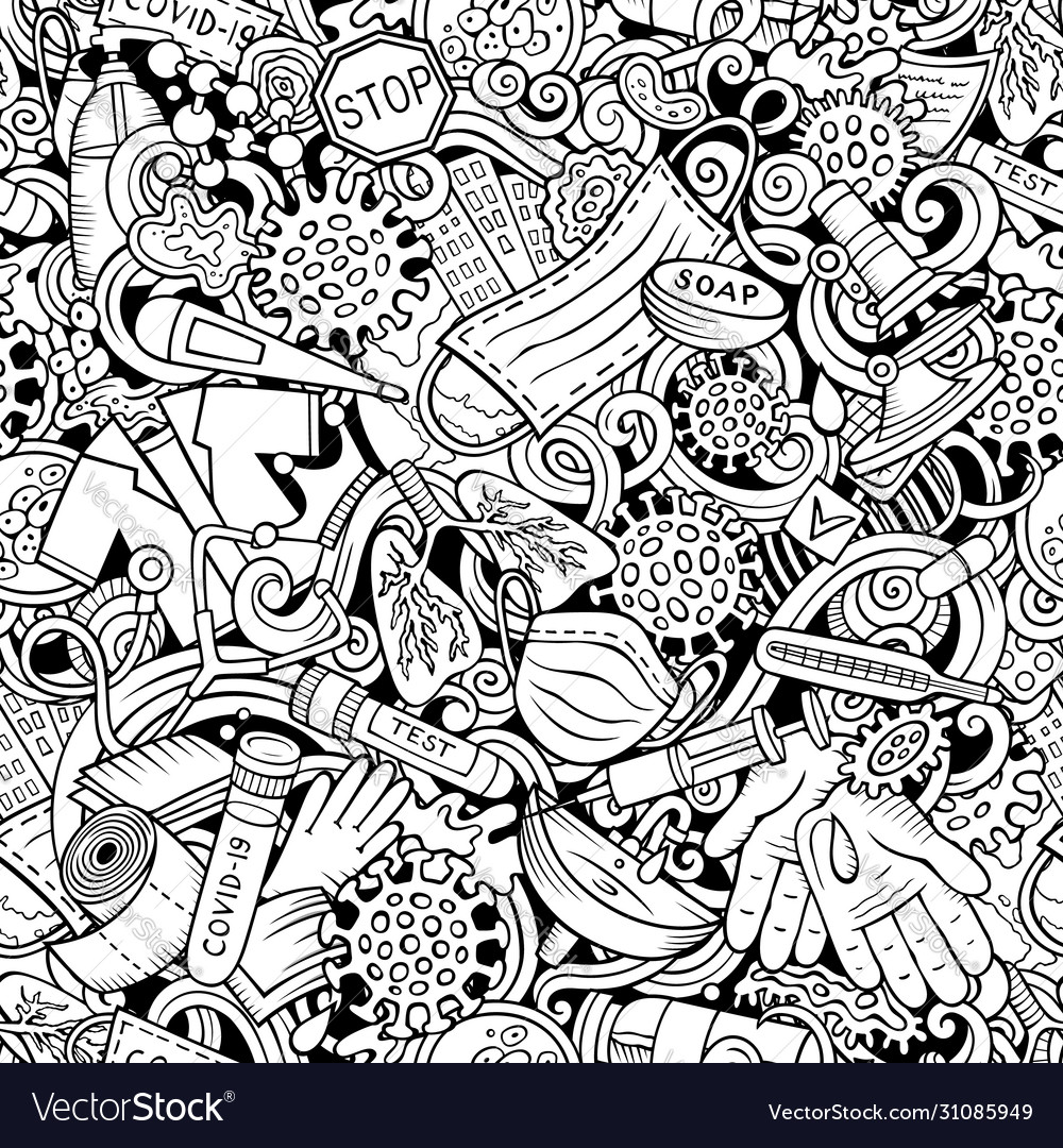 Cartoon cute doodles hand drawn epidemic seamless Vector Image