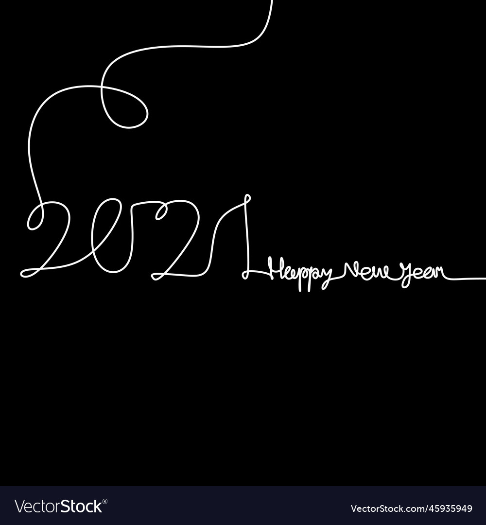 Continuous one line drawing of a 2021 with happy vector image Continuous one line drawing of a 2021 with happy