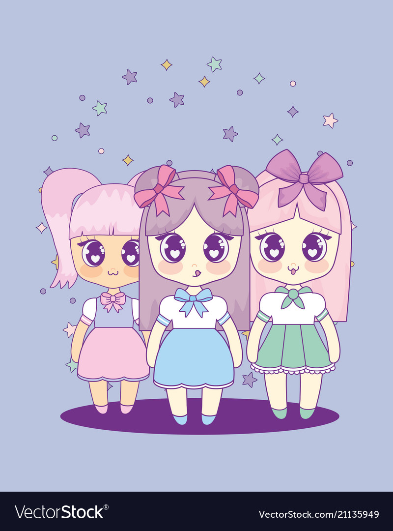 Cute Kawaii Girls Characters Royalty Free Vector Image